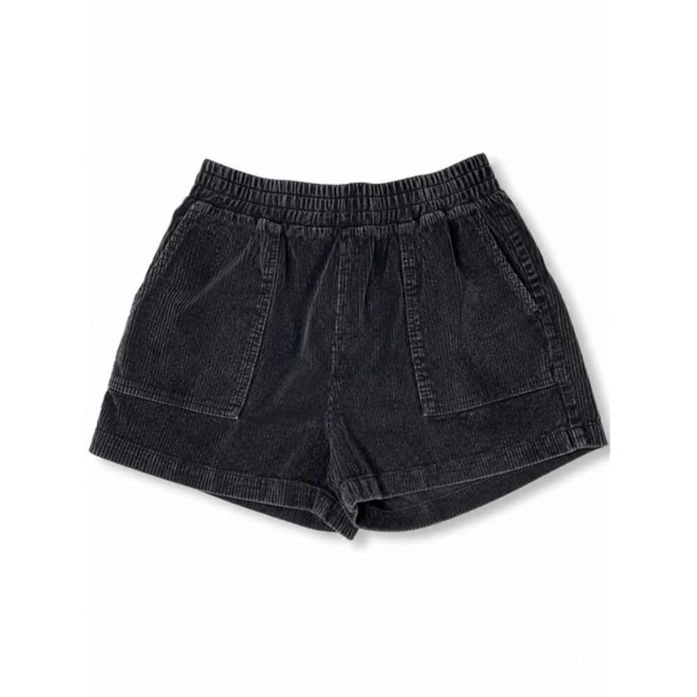 Entro Corduroy Pull On Shorts Black Elastic Waist Patch Pocket Casual - Picture 3 of 7